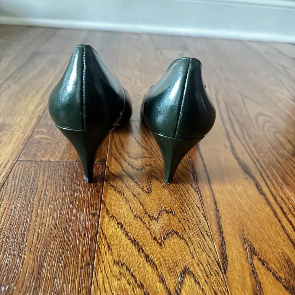 VTG Etienne Aigner Womens 8N Pumps Green Metallic Stripe Made in Spain‎ Damage